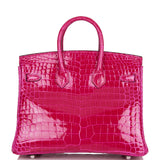 Hermes Birkin 25 Rose Mexico Shiny Porosus Crocodile Palladium Hardware