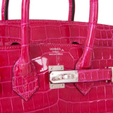 Hermes Birkin 25 Rose Mexico Shiny Porosus Crocodile Palladium Hardware
