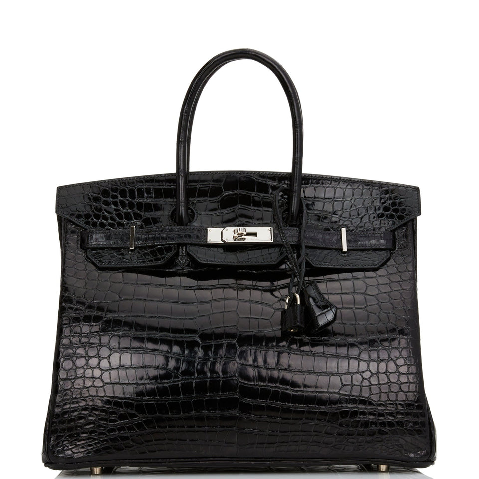 Hermes Birkin 35 Black Shiny Porosus Crocodile Palladium Hardware