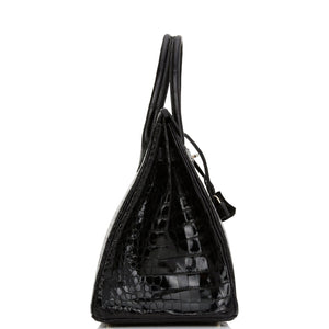Hermes Birkin 35 Black Shiny Porosus Crocodile Palladium Hardware