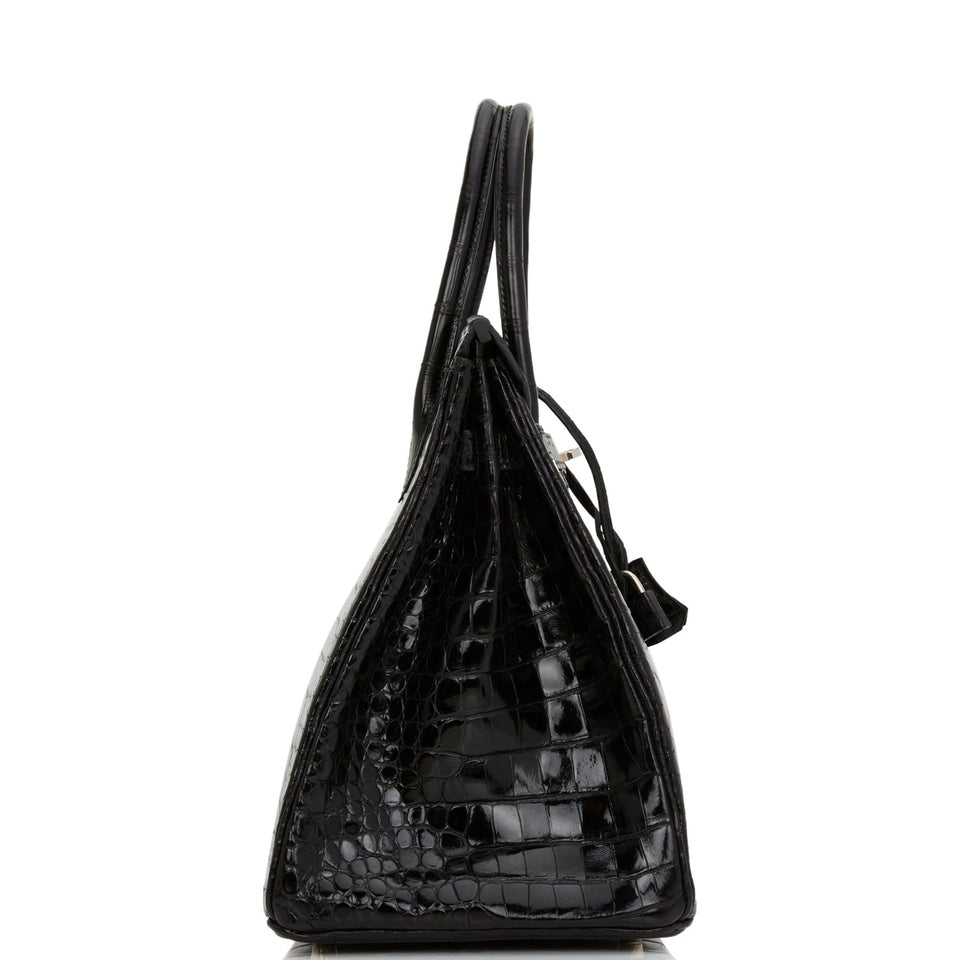 Hermes Birkin 35 Black Shiny Porosus Crocodile Palladium Hardware