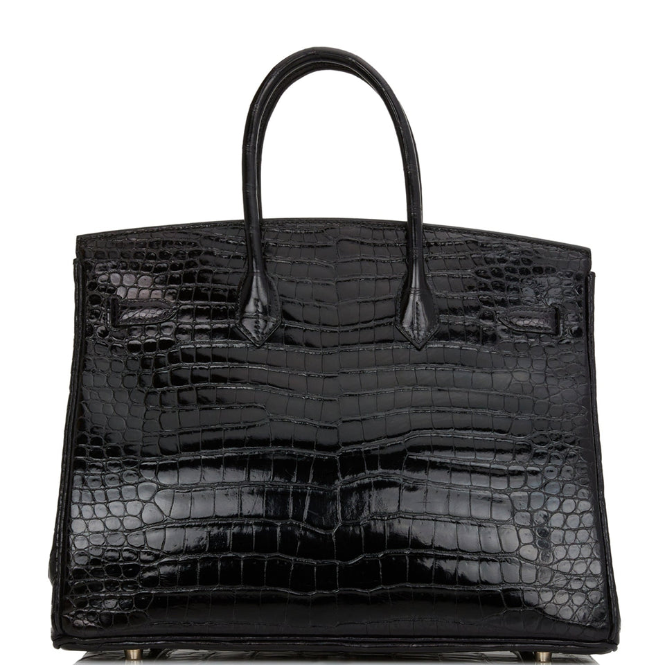 Hermes Birkin 35 Black Shiny Porosus Crocodile Palladium Hardware