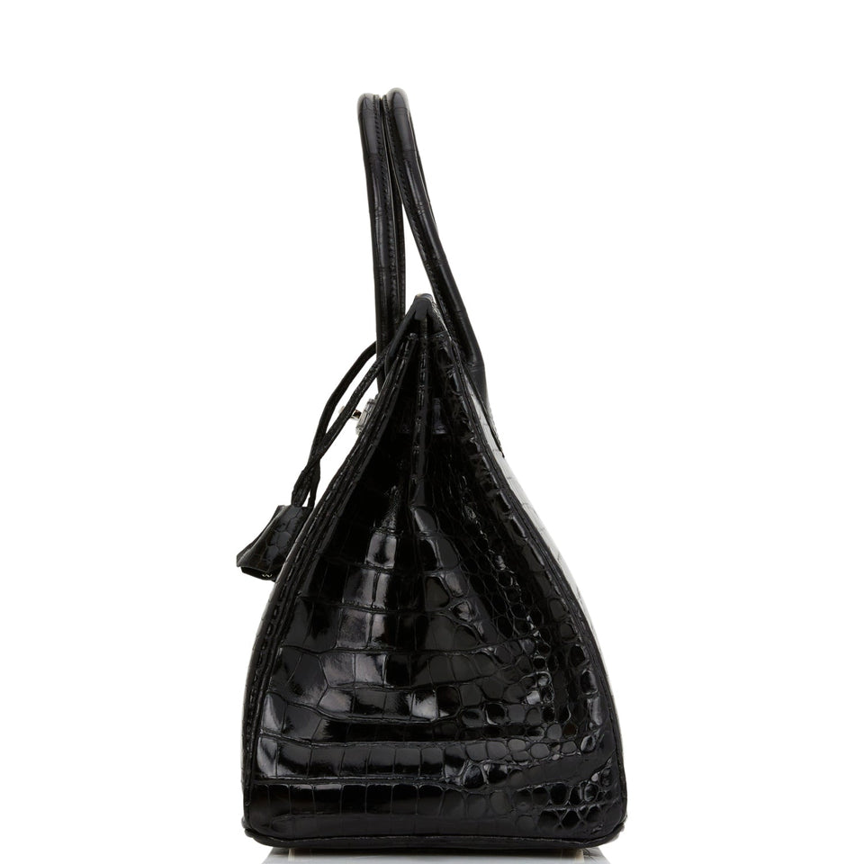 Hermes Birkin 35 Black Shiny Porosus Crocodile Palladium Hardware