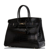 Hermes Birkin 35 Black Shiny Porosus Crocodile Palladium Hardware