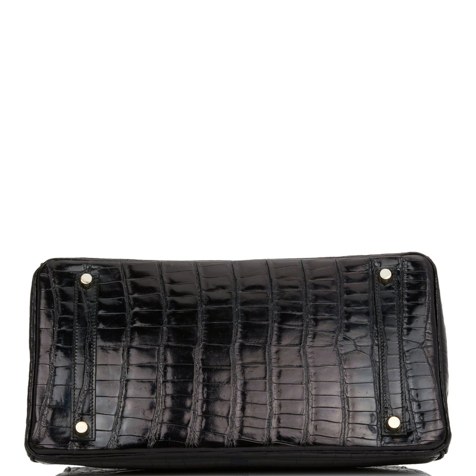 Hermes Birkin 35 Black Shiny Porosus Crocodile Palladium Hardware