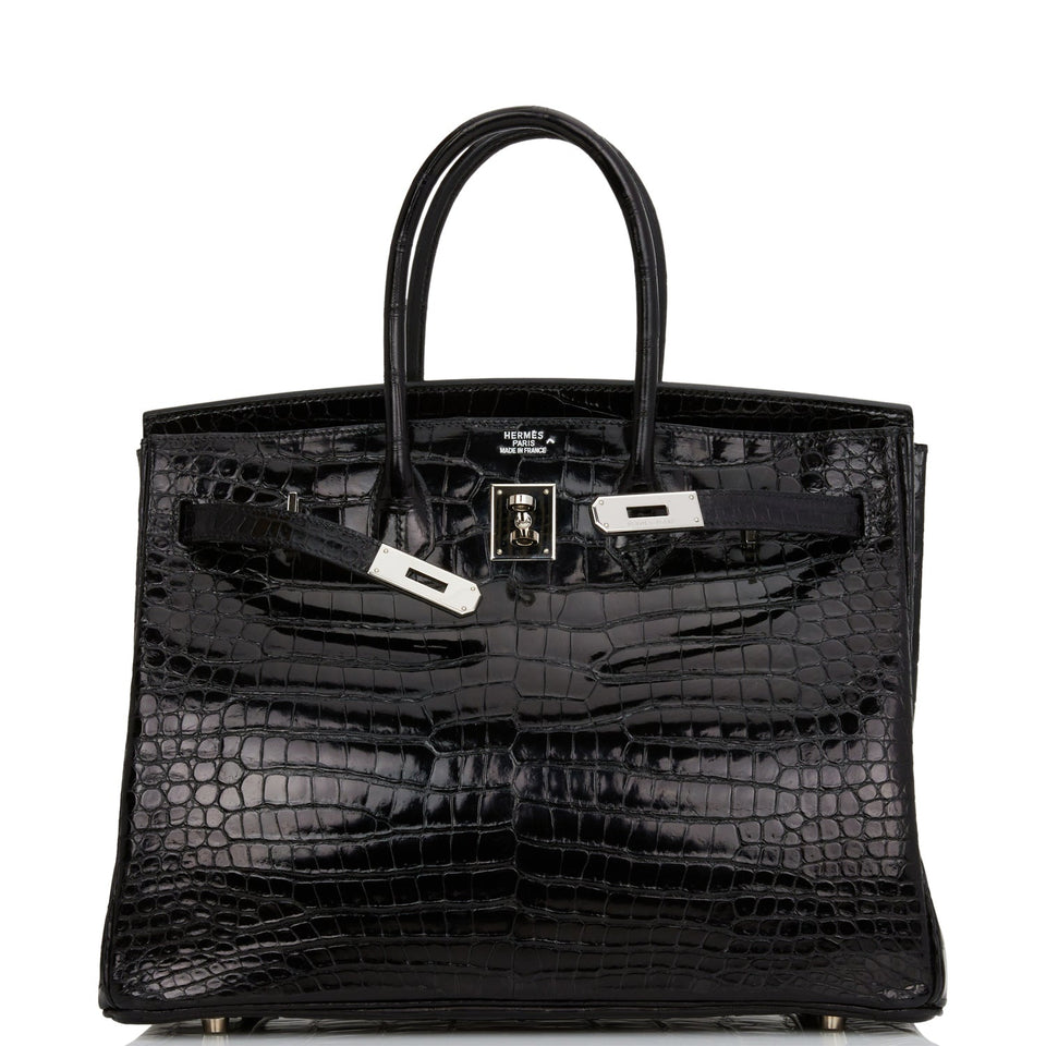 Hermes Birkin 35 Black Shiny Porosus Crocodile Palladium Hardware