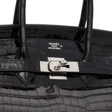 Hermes Birkin 35 Black Shiny Porosus Crocodile Palladium Hardware