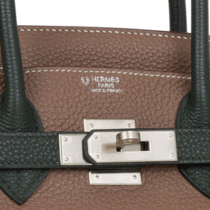 Hermes Special Order (HSS) Birkin 30 Etoupe and Vert Fonce Togo Brushed Palladium Hardware