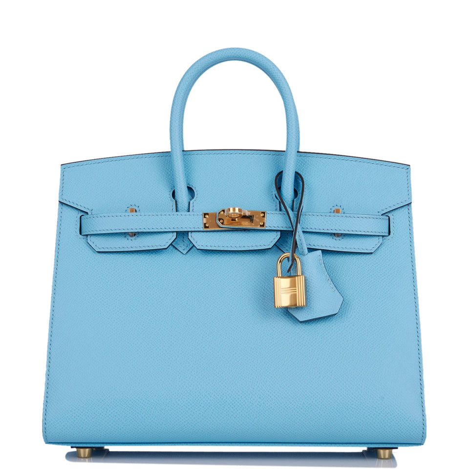 Hermes Birkin Sellier 25 Celeste Epsom Gold Hardware