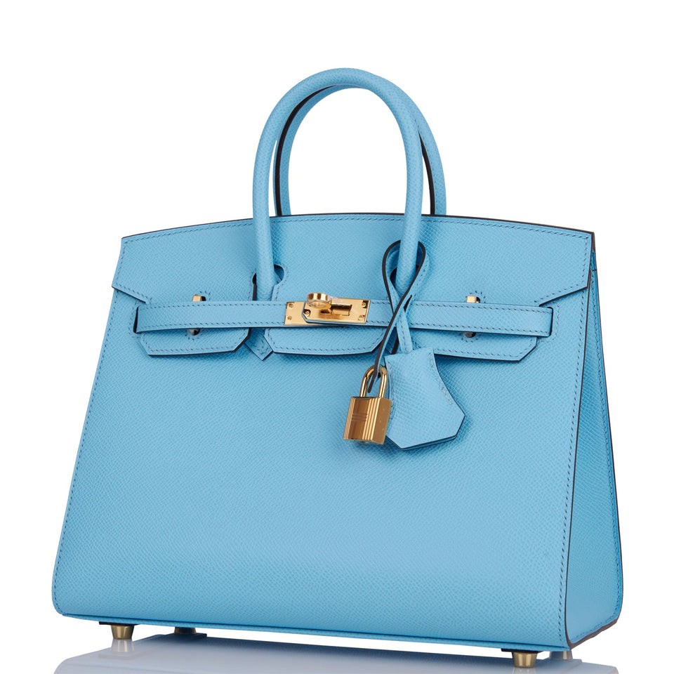 Hermes Birkin Sellier 25 Celeste Epsom Gold Hardware