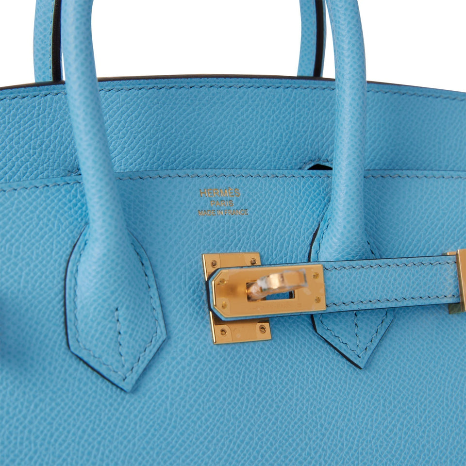 Hermes Birkin Sellier 25 Celeste Epsom Gold Hardware