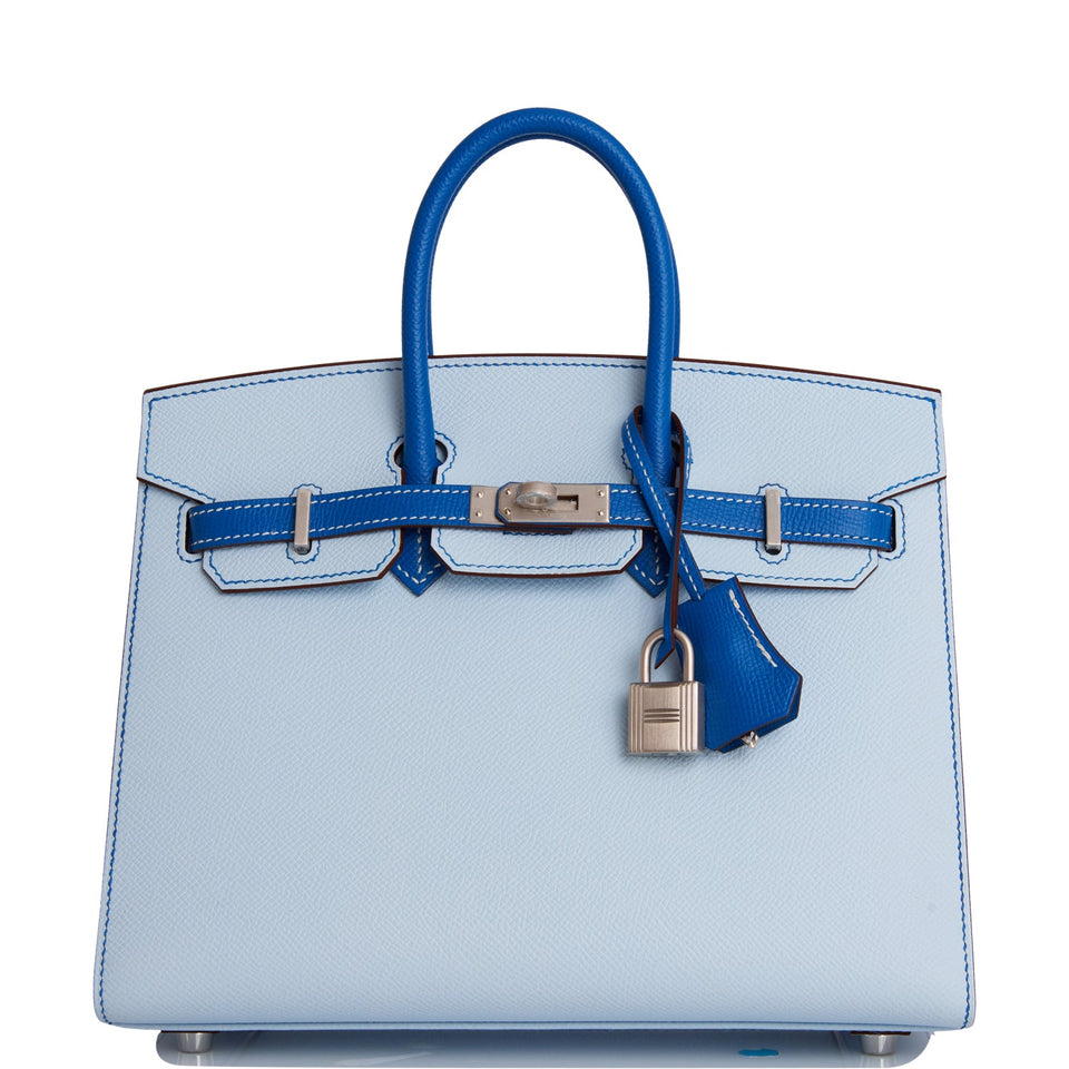 Hermes Special Order (HSS) Birkin Sellier 25 Bleu Brume and Bleu Zellige Epsom Brushed Palladium Hardware