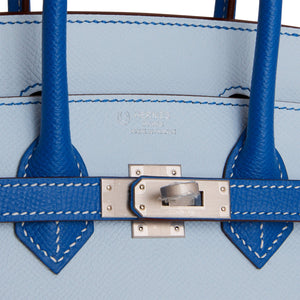 Hermes Special Order (HSS) Birkin Sellier 25 Bleu Brume and Bleu Zellige Epsom Brushed Palladium Hardware