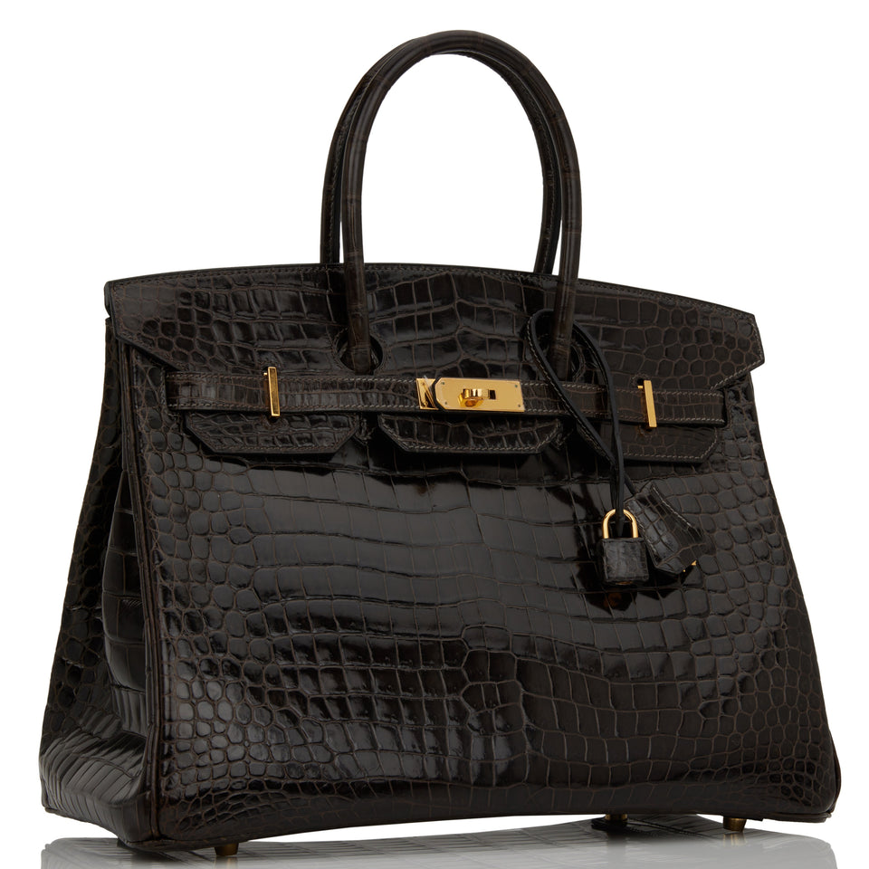 Hermes Birkin 35 Graphite Shiny Porosus Crocodile Gold Hardware