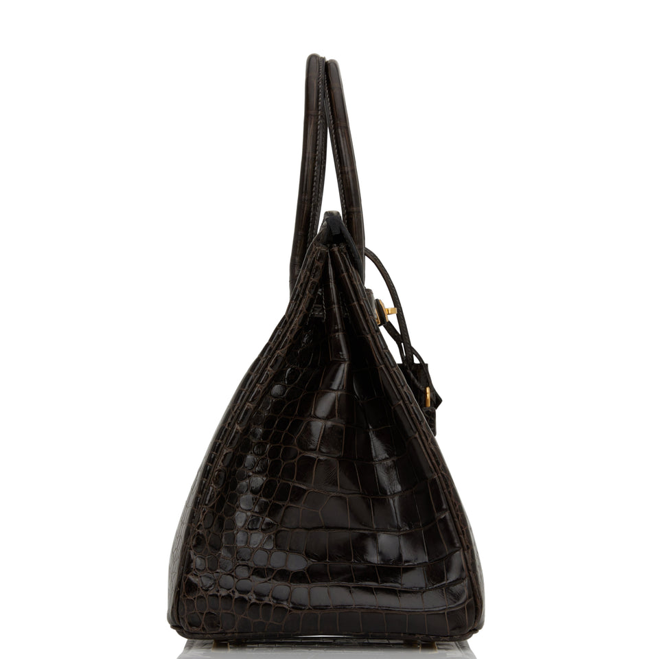 Hermes Birkin 35 Graphite Shiny Porosus Crocodile Gold Hardware