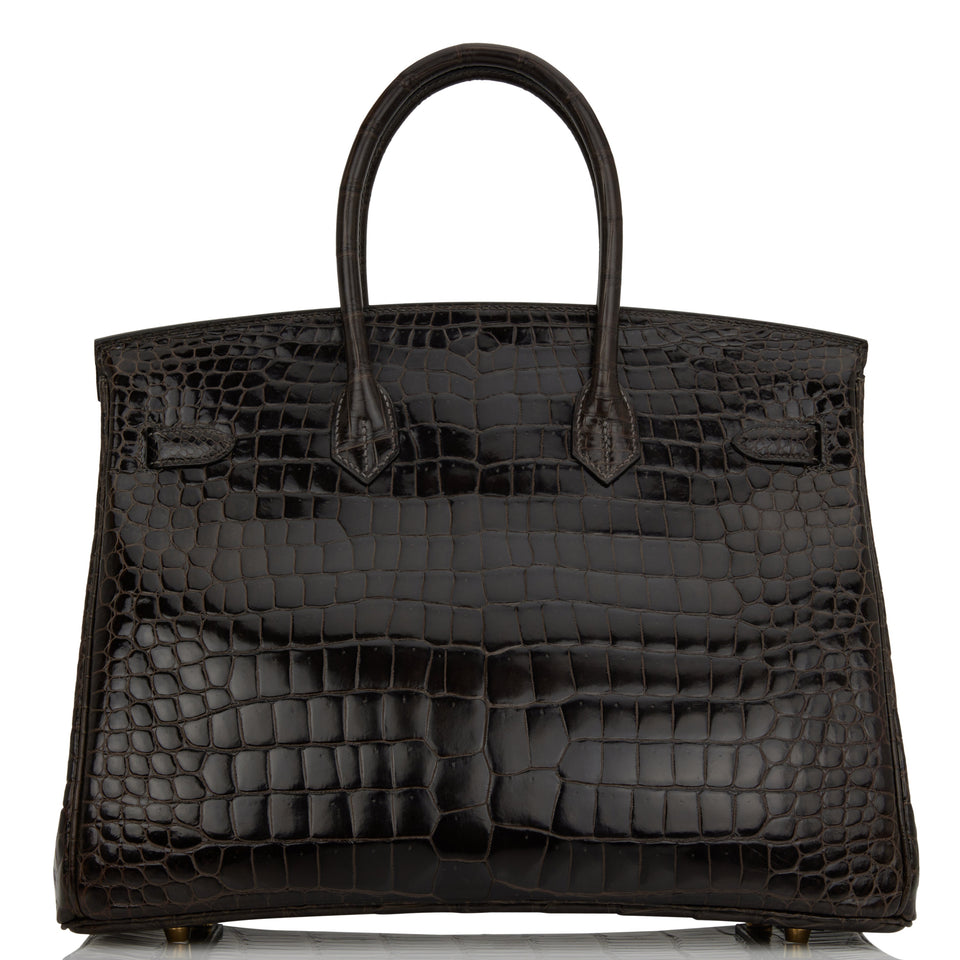 Hermes Birkin 35 Graphite Shiny Porosus Crocodile Gold Hardware
