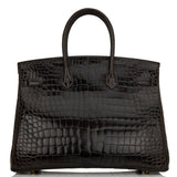 Hermes Birkin 35 Graphite Shiny Porosus Crocodile Gold Hardware