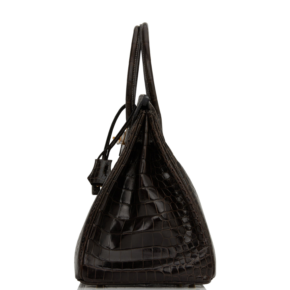 Hermes Birkin 35 Graphite Shiny Porosus Crocodile Gold Hardware