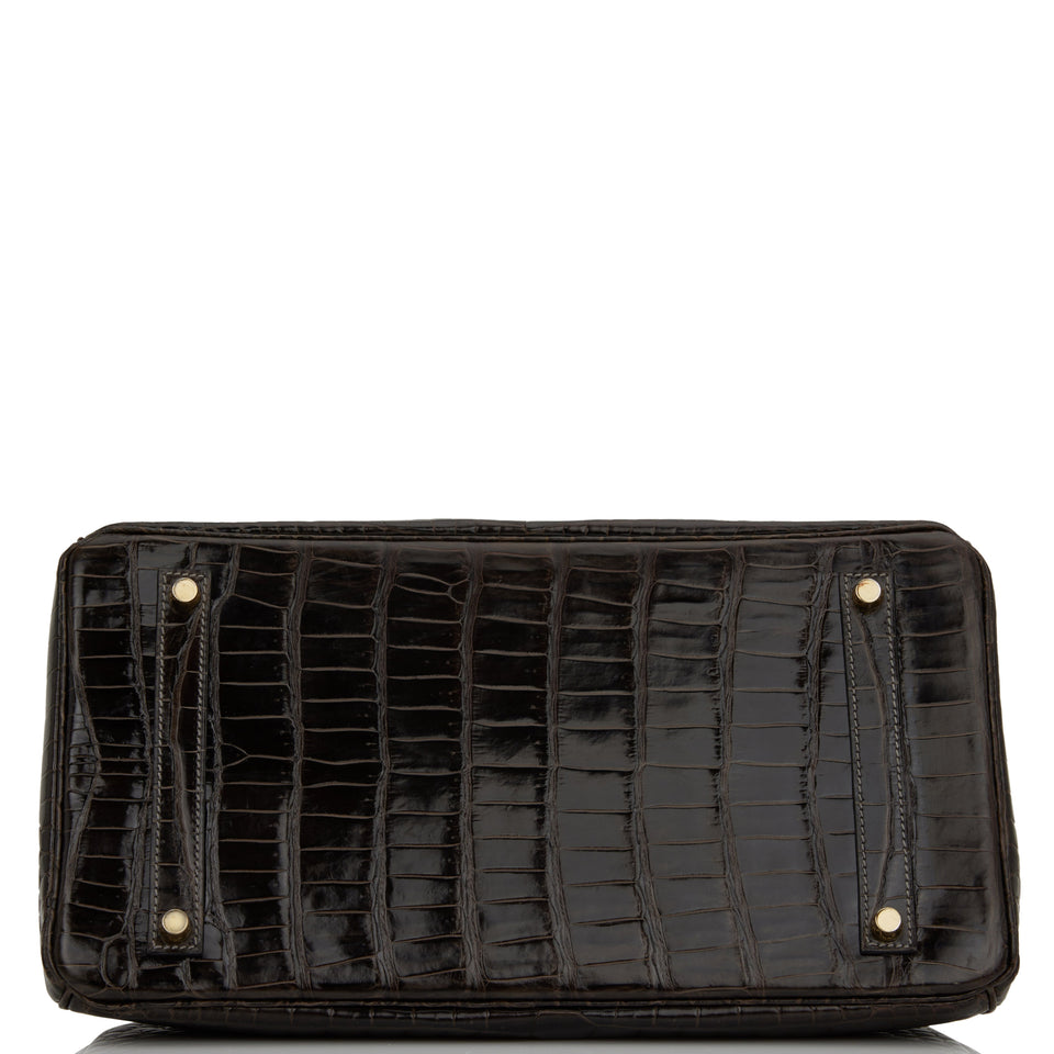 Hermes Birkin 35 Graphite Shiny Porosus Crocodile Gold Hardware