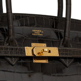 Hermes Birkin 35 Graphite Shiny Porosus Crocodile Gold Hardware