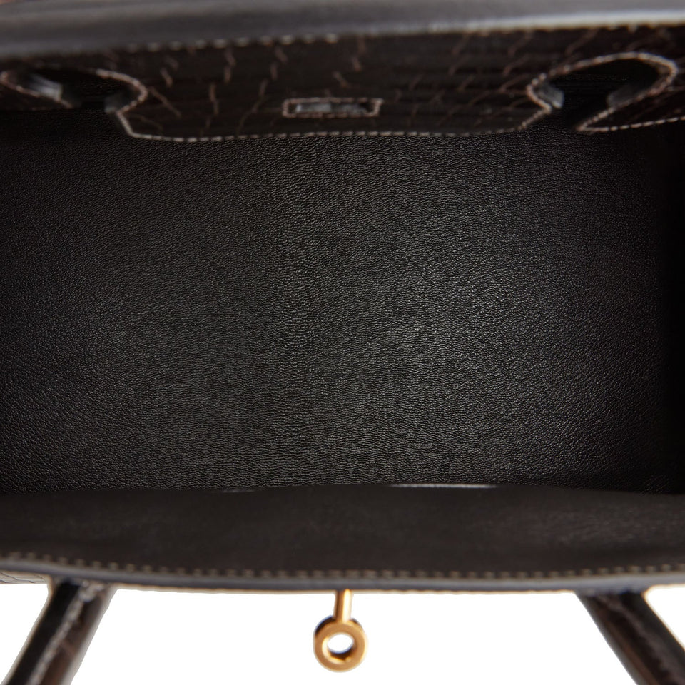 Hermes Birkin 35 Graphite Shiny Porosus Crocodile Gold Hardware