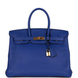 Hermes Special Order (HSS) Birkin 35 Bleu Electric Verso Clemence Gold Hardware