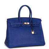 Hermes Special Order (HSS) Birkin 35 Bleu Electric Verso Clemence Gold Hardware