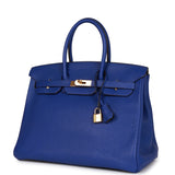 Hermes Special Order (HSS) Birkin 35 Bleu Electric Verso Clemence Gold Hardware