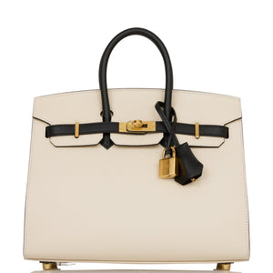 Hermes Special Order (HSS) Birkin Sellier 25 Craie and Black Epsom Gold Hardware