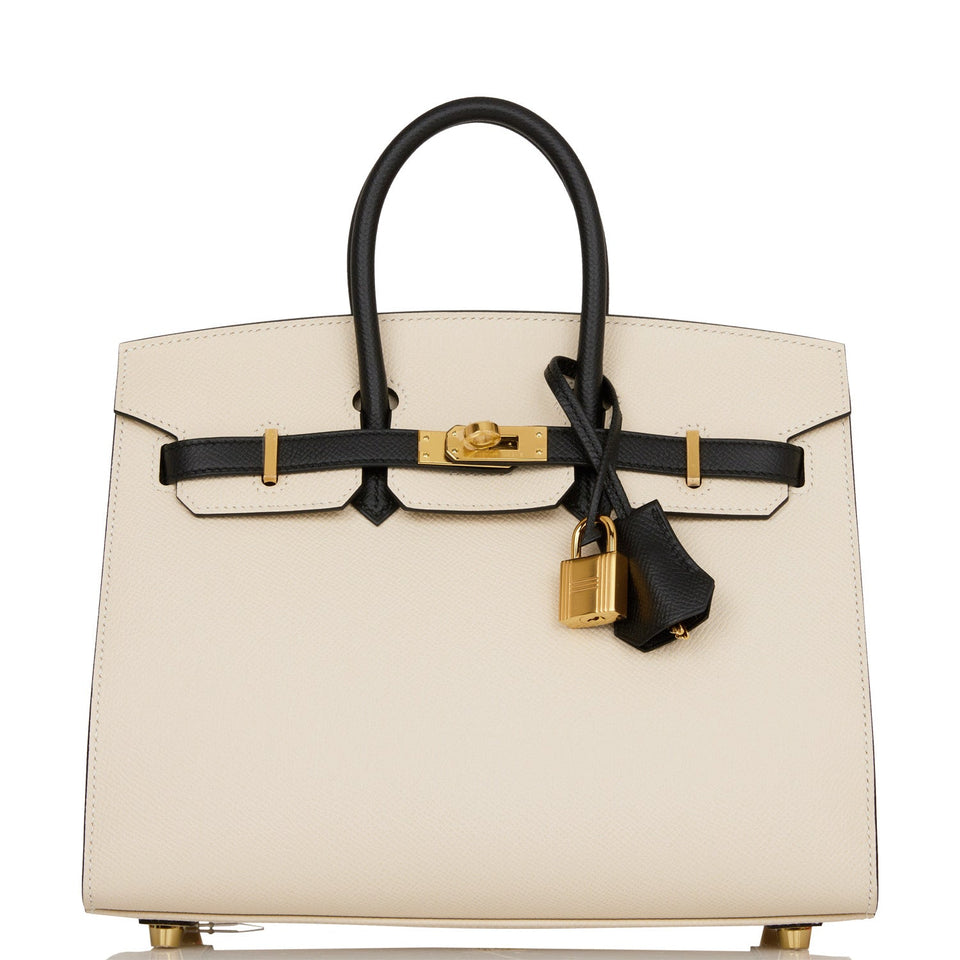 Hermes Special Order (HSS) Birkin Sellier 25 Craie and Black Epsom Gold Hardware