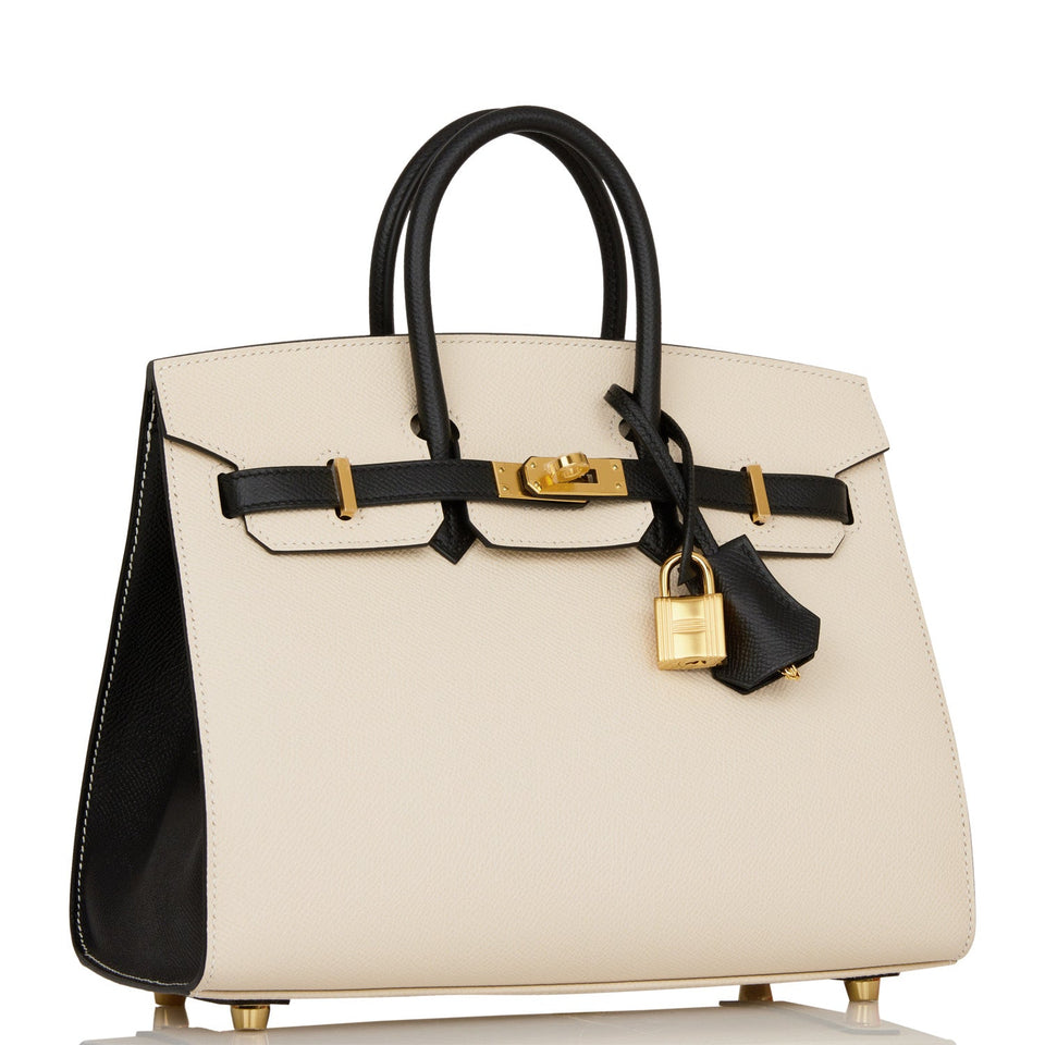 Hermes Special Order (HSS) Birkin Sellier 25 Craie and Black Epsom Gold Hardware