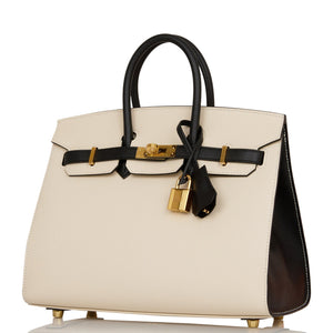 Hermes Special Order (HSS) Birkin Sellier 25 Craie and Black Epsom Gold Hardware