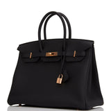 Hermes Birkin 35 Black Togo Rose Gold Hardware