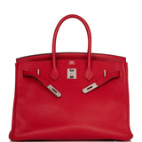 Hermes Birkin 35 Rouge Casaque Clemence Palladium Hardware