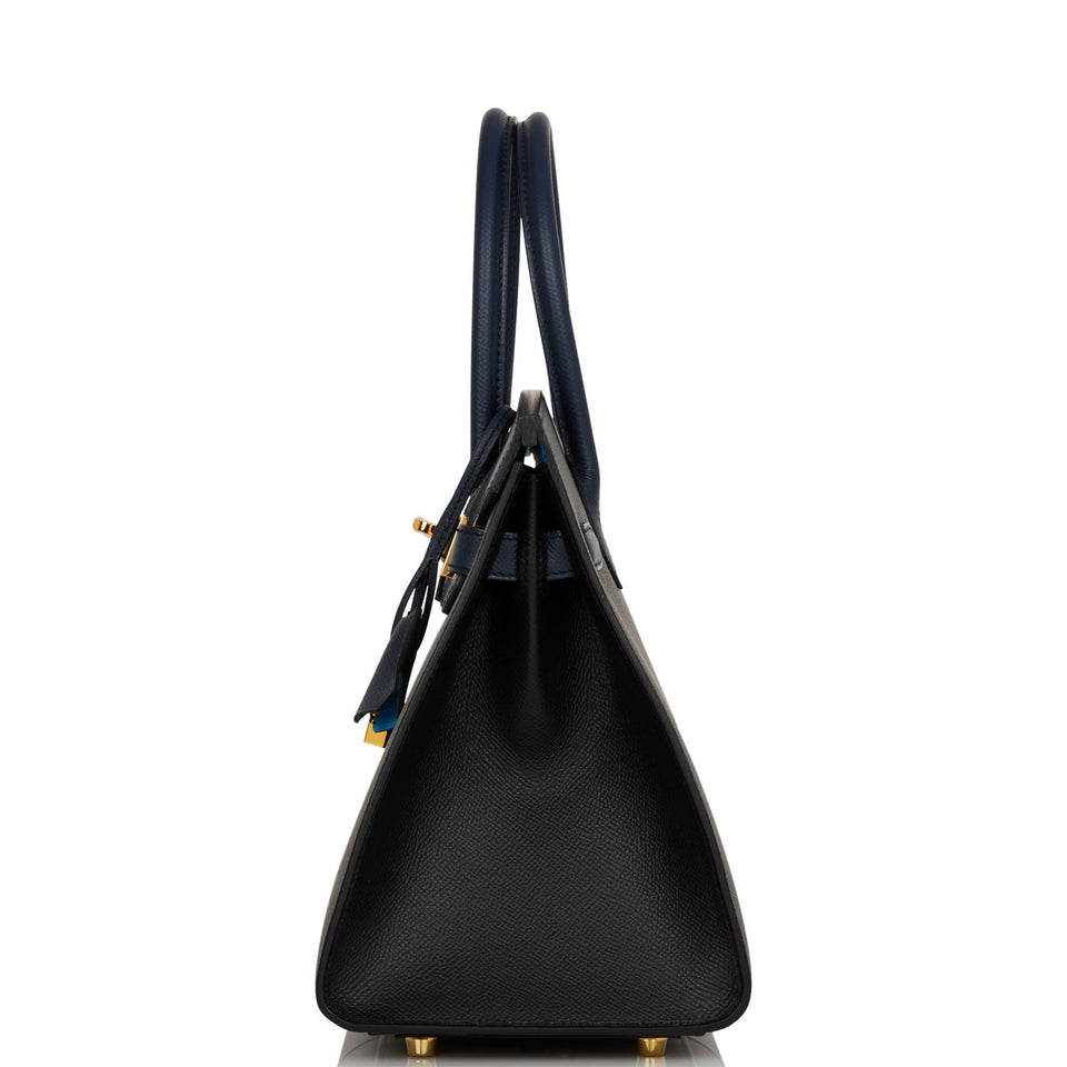 Hermes Birkin 30 Casaque Black, Bleu Indigo and Bleu Zanzibar Epsom Gold Hardware