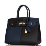 Hermes Birkin 30 Casaque Black, Bleu Indigo and Bleu Zanzibar Epsom Gold Hardware