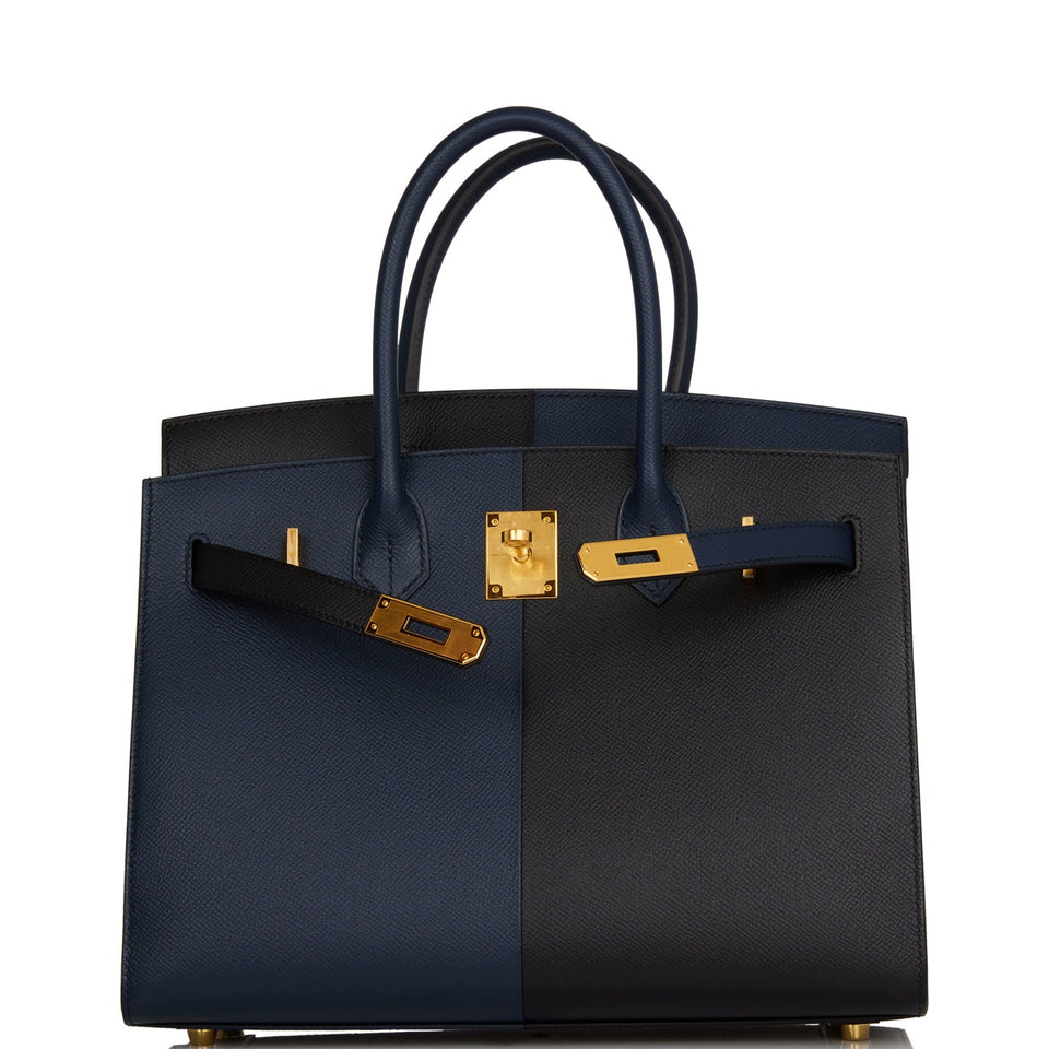 Hermes Birkin 30 Casaque Black, Bleu Indigo and Bleu Zanzibar Epsom Gold Hardware
