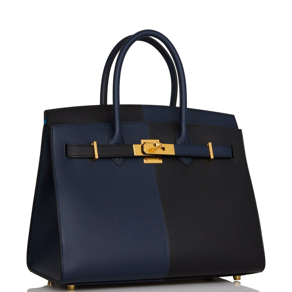 Hermes Birkin 30 Casaque Black, Bleu Indigo and Bleu Zanzibar Epsom Gold Hardware