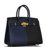 Hermes Birkin 30 Casaque Black, Bleu Indigo and Bleu Zanzibar Epsom Gold Hardware