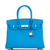 Hermes Birkin 30 Bleu Frida Epsom Gold Hardware