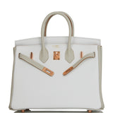 Hermes Special Order (HSS) Birkin 25 White and Gris Perle Clemence Rose Gold Hardware