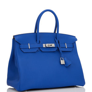 Hermes Birkin 35 Bleu Royal Togo Palladium Hardware