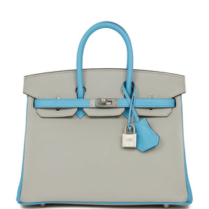 Hermes Special Order (HSS) Birkin 25 Gris Perle and Bleu du Nord Chèvre Brushed Palladium Hardware