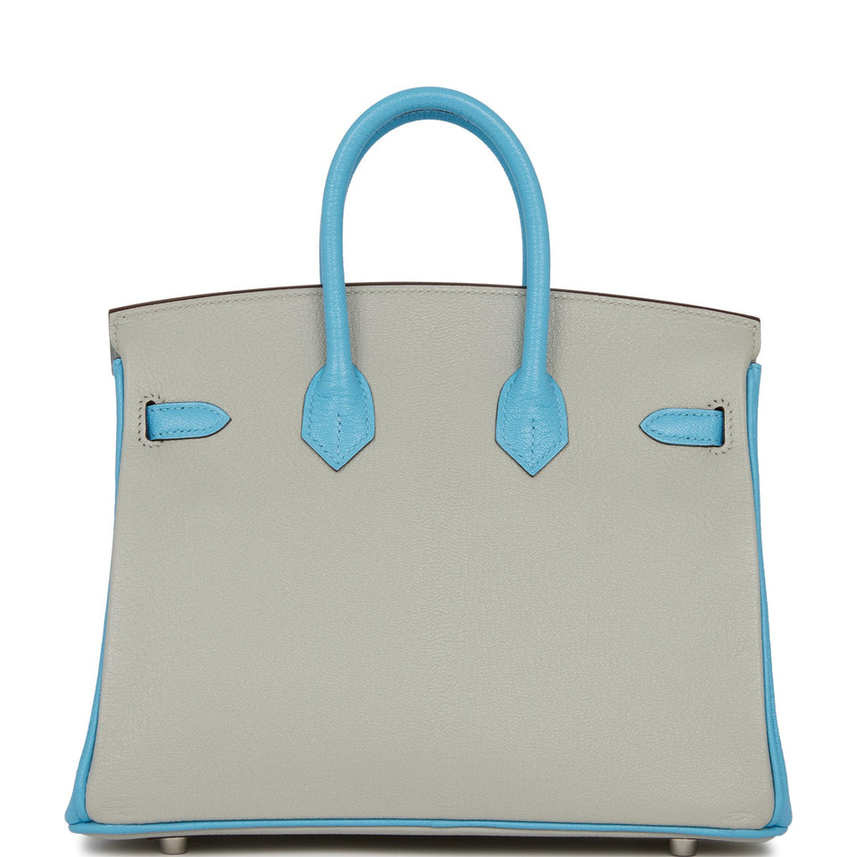 Hermes Special Order (HSS) Birkin 25 Gris Perle and Bleu du Nord Chèvre Brushed Palladium Hardware