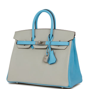 Hermes Special Order (HSS) Birkin 25 Gris Perle and Bleu du Nord Chèvre Brushed Palladium Hardware