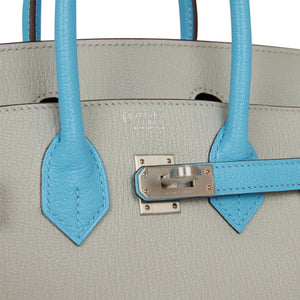 Hermes Special Order (HSS) Birkin 25 Gris Perle and Bleu du Nord Chèvre Brushed Palladium Hardware