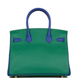 Hermes Special Order (HSS) Birkin 30 Vert Verone and Bleu Electric Epsom Brushed Gold Hardware