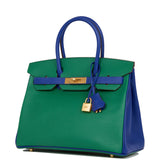 Hermes Special Order (HSS) Birkin 30 Vert Verone and Bleu Electric Epsom Brushed Gold Hardware