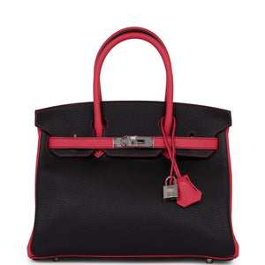 Hermes Special Order (HSS) Birkin 30 Black and Rose Extreme Clemence Palladium Hardware