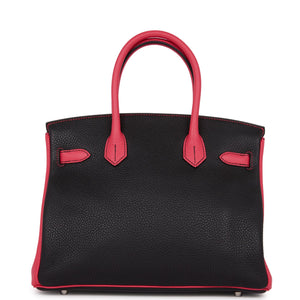 Hermes Special Order (HSS) Birkin 30 Black and Rose Extreme Clemence Palladium Hardware